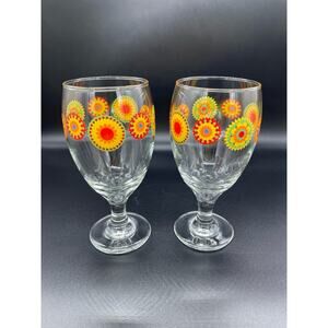 Greenbrier International Mandala Set of 2 Water Ice Tea Goblets Glasses 7"